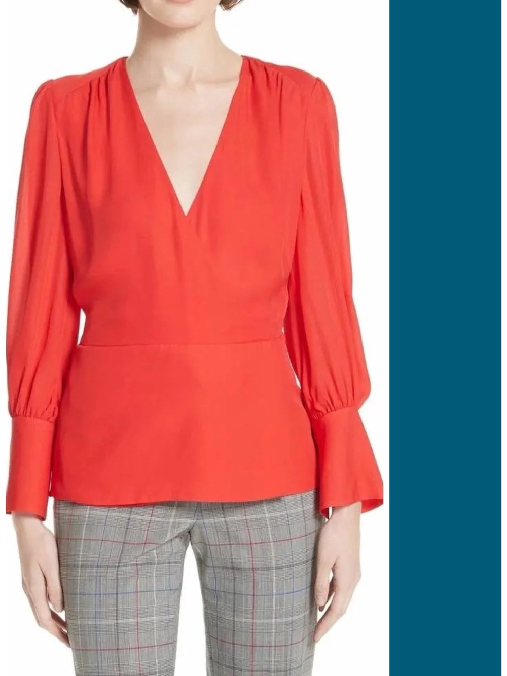 Lewit 100% Silk Surplice V-Neck Long Sleeve Blouse in Red Size M EUC